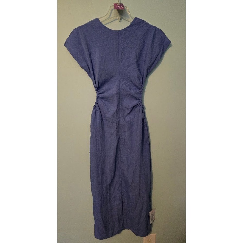 ASOS DESIGN Womens Midi Dress Blue Ruched Side V-Neck Casual Size Petite 4 NEW